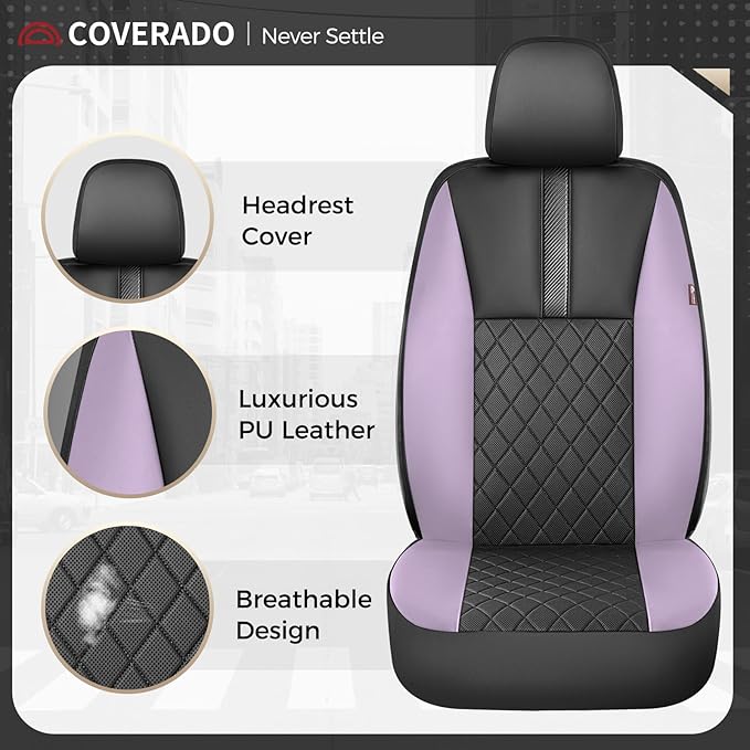 Coverado Car Seat Covers Full Set, Automotive Leather Seat Covers for Car，Universal Fit Front Back Seat Cover, Non-Slip Waterproof Breathable Car Seat Protector