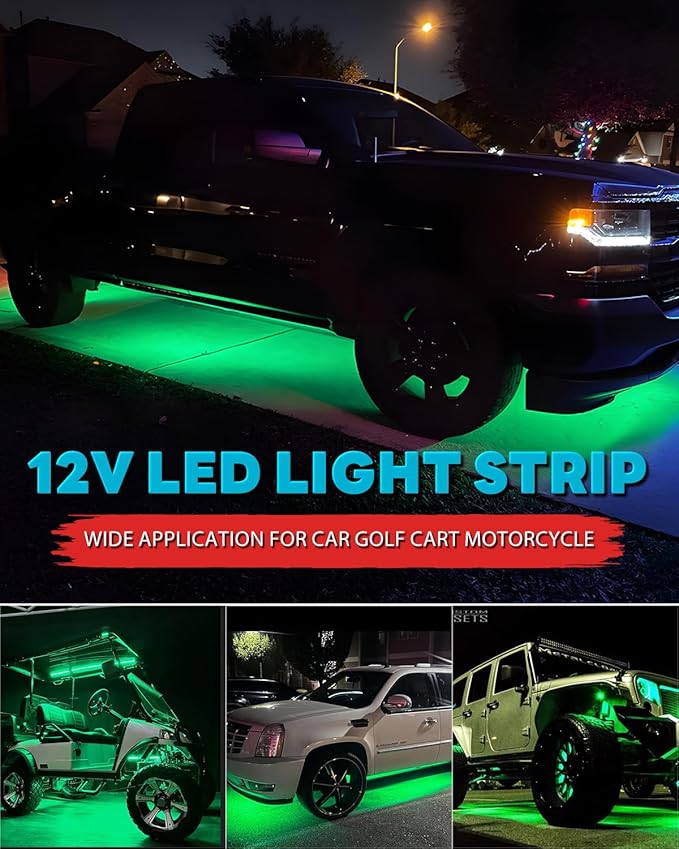 12V Led Light Strip Connectable 24Inch Green Led Strip Lights for Car Underglow Kit Golf Cart Motorcycle Boat Cabinet Waterproof Led Light Strip,4Pack