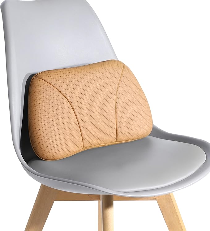 Genuine Leather Lumbar Support Pillow,Back Pain Relief Cushion,fits Tightly Around Waist,Real Cowhide,Memory Foam,fit Car Drive,Office Chair,Rest seat,Improve Posture,Portable,15.5''Lx 8.7''H