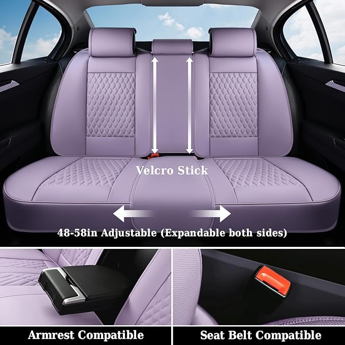 Coverado Rear Seat Covers, Leather Seat Cover for Car, Universal Waterproof Automotive Seat Cushion Protector for Most Cars Trucks SUV (Purple)
