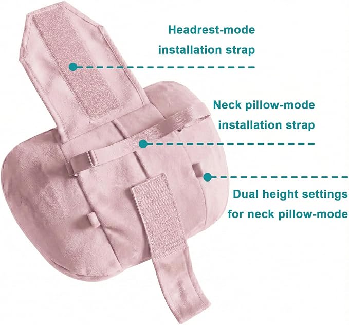 2PCS Car Pillow for Car Neck Pillow for Driving Seat Neck Support Soft Cushion Back Support Head-Rests for Vehicle Sleeping with Elastic Adjustment Strap (Light Pink, Head)