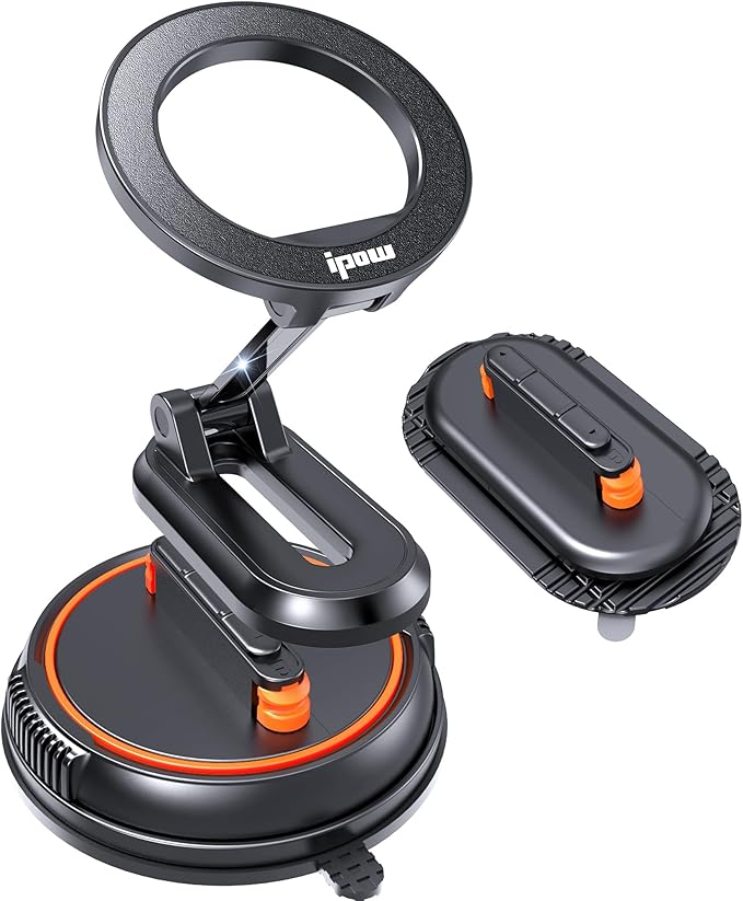 IPOW 3 in1 Dual Included Bases Car Phone Holder, Detachable Magnetic Car Phone Mount Compatible with iPhone 17 16 15 Pro Max, Compatible with MagSafe for Dashboard, Gym, Windshield, Office, Home