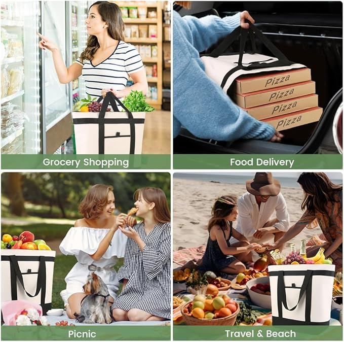 mosago Insulated Cooler Tote Bags, DIY Your Creative Designs, The Tote Transforms from Grocery Runs to Weekend Adventures, Large Leak Proof Food Delivery Bag Frozen/Thermal Foods, Collapsible