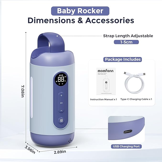 Rechargeable Hands-Free Baby Rocker & Sleep Soother – Portable Vibration Device with 6 Levels, 21 Melodies & Smart Sensor – Fits Most Strollers, Car Seats & Baby Gear, Travel Essential for Newborns