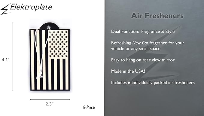 Elektroplate Inverted Black and White American Flag Automotive Air Fresheners for Vehicles | New Car Scent (6-Pack) | Made in the USA