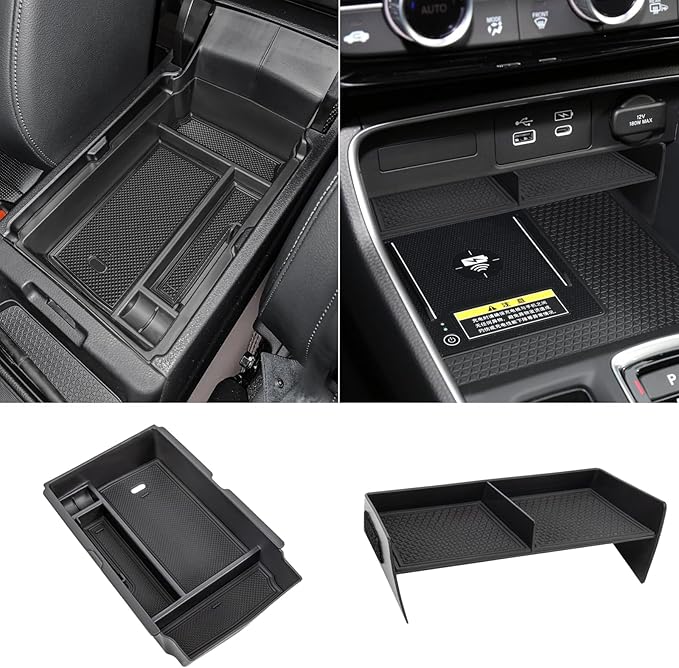 2PCS Center Console Organizer Tray and Armrest Storage Box Compatible with 2026 2025 2024 2023 Honda CRV Accessories Insert Secondary Storage Box with ABS Material