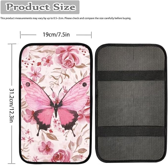 Coldinair Pink Floral Universal Car Center Console Pad Soft Armrest Protector Cover Fit for Most Vehicle,SUV,Truck,Car Interior Accessories Decor,Butterfly