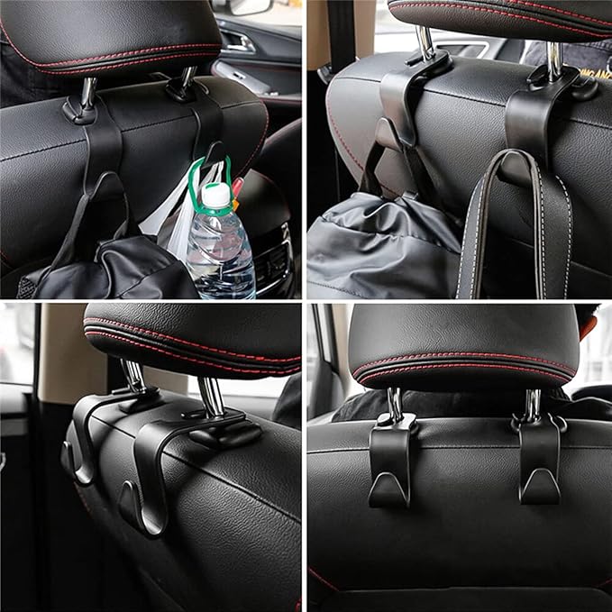 Car Back Seat Headrest Hooks, 4PCS Vehicle Backseat Storage Organizer Hanger, Multifunctional Auto Headrest Hidden Hook Universal for Handbag Purse Backpacks Bags and Groceries (Yellow)