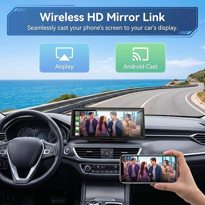 Wireless CarPlay Screen 8.1" Portable Car Stereo with CarPlay iOS & Android Auto 2K Dash Cam 1080P Backup Camera Bluetooth Voice Control GPS Compatible with Most Cars Trucks SUVs Vans