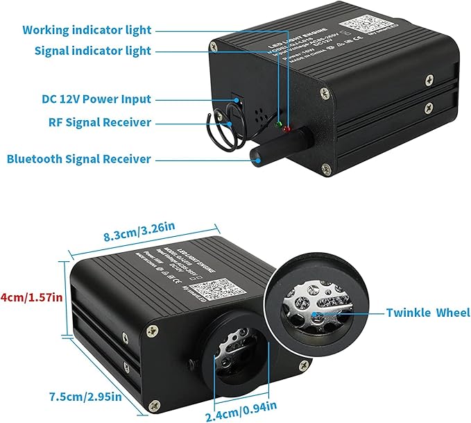 AMKI Upgraded 16W Starlight Headliner Kit Twinkle+Sound Activated 550pcs 0.03in 13.1ft Cable Sound Activated APP/Bluetooth Remote Control Fiber Optic Light for Car Roof Home Ceiling