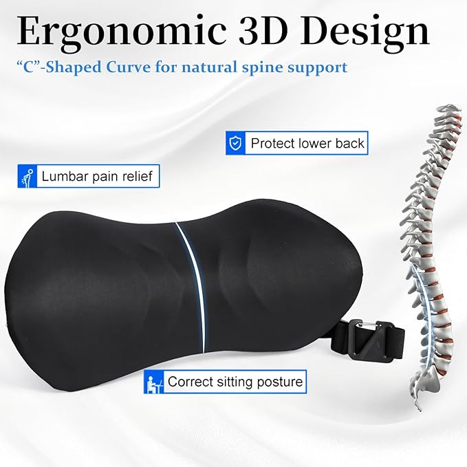 Lumbar Support Pillow for Office Chair - Lumbar Pillow for Car, Memory Foam Ergonomic Lumbar Support Pillow for Car Back Support for Office Chair Back Support Cushion