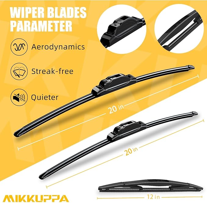 MIKKUPPA 20"+20"+12" Windshield Wiper Blades Replacement for 2003-2009 Honda Element, Front & Rear Wiper Blades Set, Durable Stable Quiet All Season (Pack of 3)