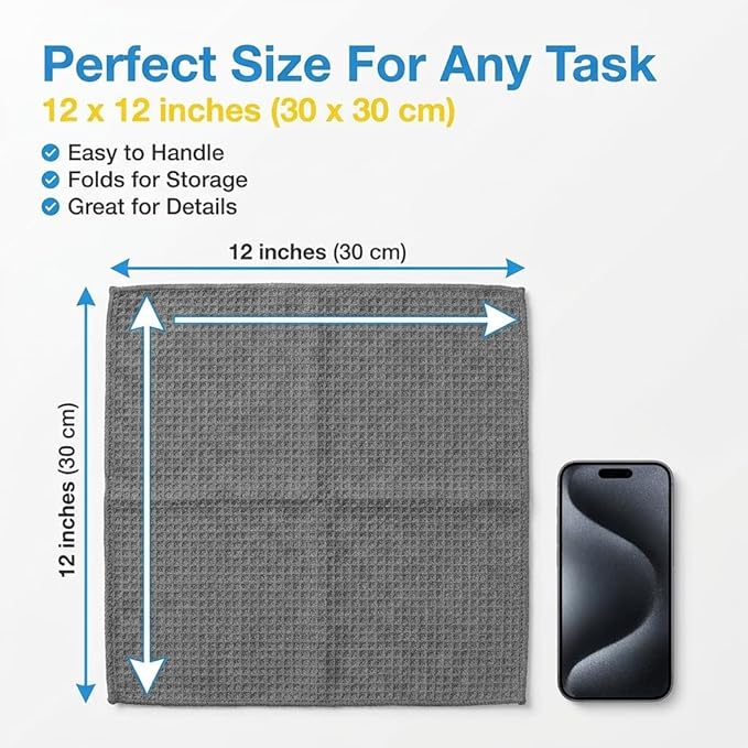 MIRACLEAN Waffle Weave Microfiber Towel, 12 x 12 inches, Barista Towels, Lint Free Cloth, Glass Towels, Waffle Towels Car Detailing, 6 Pack Premium Microfiber Cleaning Cloth