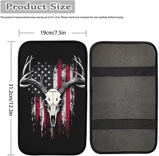 Deer Skull Print Car Center Console Pad American Flag Print Armrest Seat Box Cover Protector for Auto Interior Decor Dust-Proof Universal Neoprene Armrest Pad