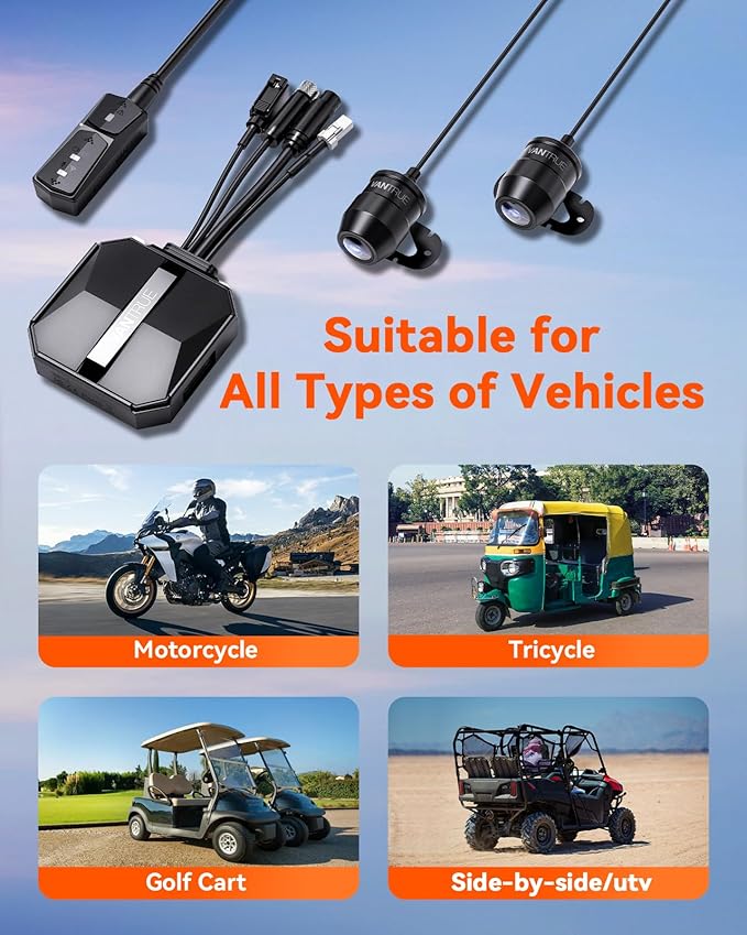 Vantrue F1 Motorcycle 4K Dash Cam Front and Rear, 4K + 1080P Motorcycle Camera, Full Body IP67 Waterproof, GPS Wi-Fi, 160° Wide Angle, Wired Remote, Night Vision, G-Sensor, Parking Mode, Support 512GB