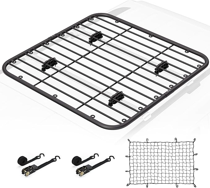 WILDROAD Car Roof Platform, Universal Roof Flat Rack 48" x 47" x 1.3" Heavy Duty Roof Rack Platform with Super Duty Bungee Cargo Net, Ratchet Straps and Anti-Rust Sealant Fits for SUV Truck Cars
