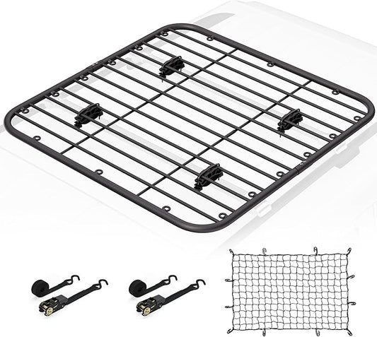 WILDROAD Car Roof Platform, Universal Roof Flat Rack 48" x 47" x 1.3" Heavy Duty Roof Rack Platform with Super Duty Bungee Cargo Net, Ratchet Straps and Anti-Rust Sealant Fits for SUV Truck Cars