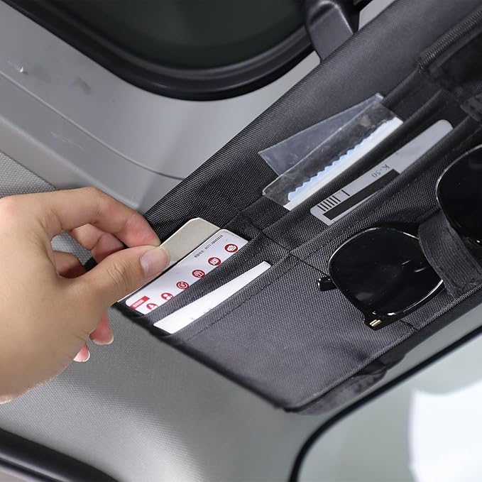 Car Sun Visor Organizer Compatible with Ineos Grenadier 2020-2025 Sunglass Holder and Storage Pocket, Card Cash Pouch with Multi-Pocket Net Zipper, Case Bag for License Pen Key