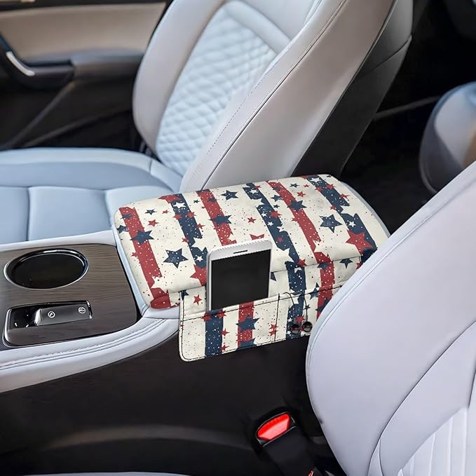 Armrest Cover for Car, American Stripes Center Console Pad Cars Interior Accessories for Women Men, Console Protector Fit Most Auto Vehicle, SUV, Truck Arm Rest Box