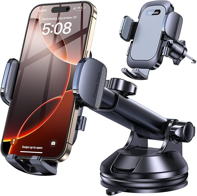Romuto Phone Holders for Your Car Phone Holder Mount【Super Suction】Cell Phone Mount for Car Accessories for Women Men Windshield/Vent/Dash Truck Stand Desk Mount Clamp Holder for iPhone Samsung Camera
