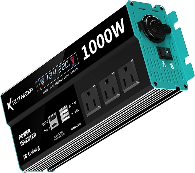 1000W Power Inverters 12V DC to 110V AC Converter for Vehicles USB-C/PD 25 Watts Fast Charging Ports Car Charger Adapter with a Cigarette Lighter Ports Plug Outlet