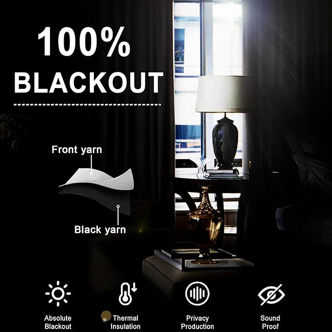 XWZO 100% Blackout Window Curtains - Thermal Insulated & Completely Room Darkening Black Liner Window Treatment with Tiebacks for Bedroom/Living Room, Light Grey, W38 x L54, Set of 2 Panels