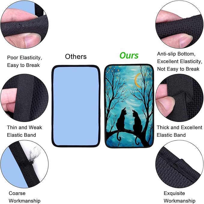 Car Armrest Cover Pads Universal Fashion Cute Auto Center Console Armrest Cover Pad with 2PCS Car Coasters Soft Waterproof Car Armrest Seat Protector for Women, Two Cats Tree Branch Moon