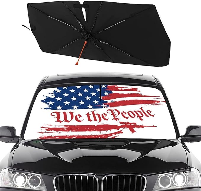 Socira Vintage USA American Flag Car Windshield Sunshade Umbrella Foldable Visor Umbrella Sun Shade Cover Sunshade Front Window Cover Car Accessories Blocks Uv Rays (57" X 30")