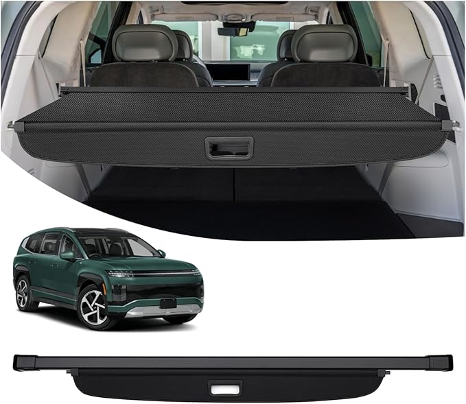 Powerty Cargo Cover for 2026 Hyundai Ioniq 9 Accessories, Carbon Fiber Trunk Cover Retractable Trunk Shielding Shade Cargo Luggage Cover Black