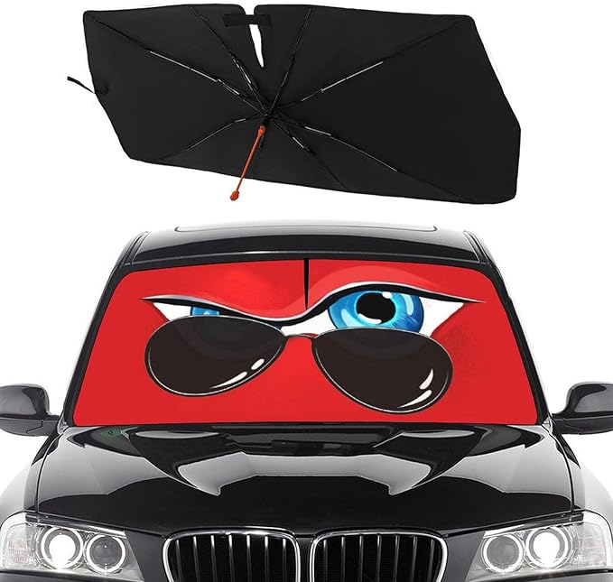 Socira Funny Eye Car Windshield Sunshade Umbrella Foldable Umbrella Sun Shade Windshield Cover Sunshade Car Accessories Blocks Uv Rays Keeps Cool (57" X 30")