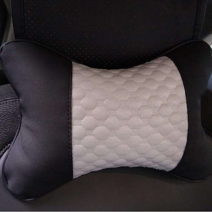 Car Neck Pillows Both Side Pu Leather 2pieces Pack Headrest Fit for Most Cars Filled Fiber Universal Car Pillow (White)