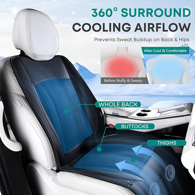 FLORICH Cooling Car Seat Cover, 12V/24V Car Seat Cooling Pad, Ventilated Seat Cushion with 2 Powerful Turbo Fans, 3-Speed Adjustable Cooling Car Seat Covers for Summer Driving Universal Fit for Car