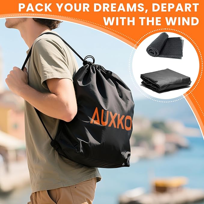 AUXKO 15 Cu.Ft Waterproof Rooftop Cargo Carrier for Cars/SUVs/Trucks, Foldable Soft Shell Roof Bag with Night-Reflective Strip, 6 Adjustable Bungee Straps & Door Hooks, Combination Lock, Anti-Slip Mat