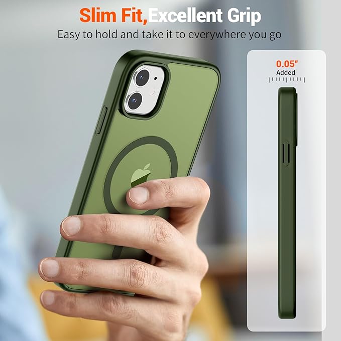 SUPFINE Magnetic for iPhone 12 Case/iPhone 12 Pro Case (Compatible with MagSafe)(Military Grade Drop Protection) Slim Translucent Matte Shockproof with Anti-Fingerprint Phone Case,Cangling Green