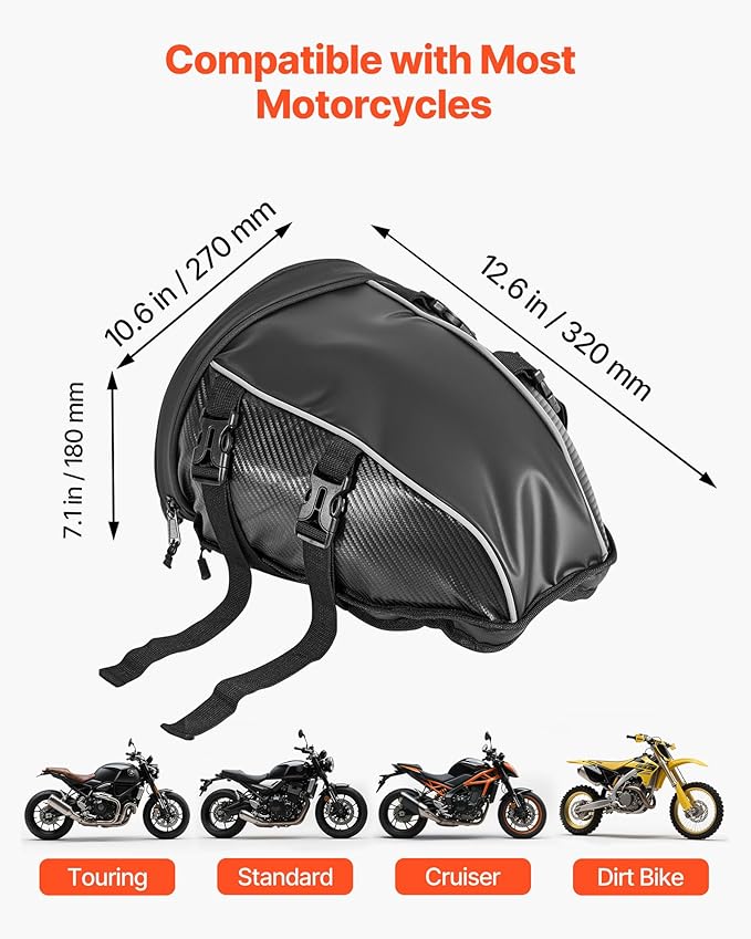 VEVOR Motorcycle Tail Bag 10L, Waterproof Rear Seat Bag with Rain Cover, Durable Oxford Fabric Luggage for Outdoor Sports & Motorbike, Detachable Shoulder Strap for Saddlebag/Touring/Riding, Black