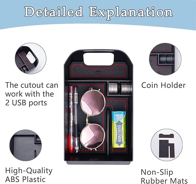 JDMCAR Center Console Tray Organizer Compatible with Toyota RAV4 Accessories 2019-2024 2025 and 2021-2025 RAV4 Prime, Armrest Insert Container ABS Material Secondary Storage Box-Red