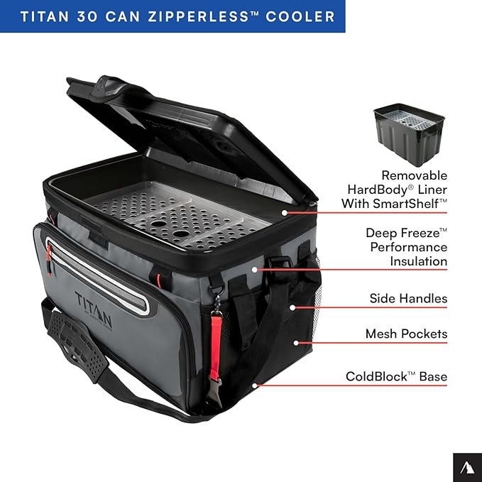 Titan by Arctic Zone Deep Freeze Cooler - Zipperless Hardbody Cooler - Deep Freeze Insulation, HardBody Liner, and SmartShelf