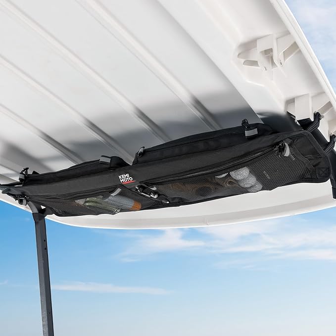 KEMIMOTO Upgraded Golf Cart Overhead Storage Bag, Ceiling Storage with Dual Mesh Pockets Compatible with Club Car Precedent,Tempo, and Onward, 1680D Overhead Organizer, Black
