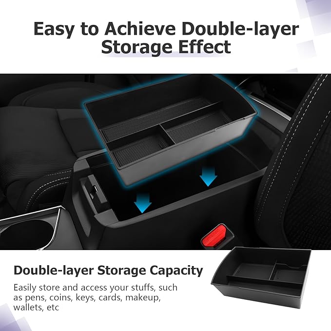 LUWU Center Console Organizer Compatible with Subaru Ascent 2019-2026 Accessories Armrest Console Secondary Storage Box Insert Tray ABS Material Interior Storage Box with Coin Holder Black