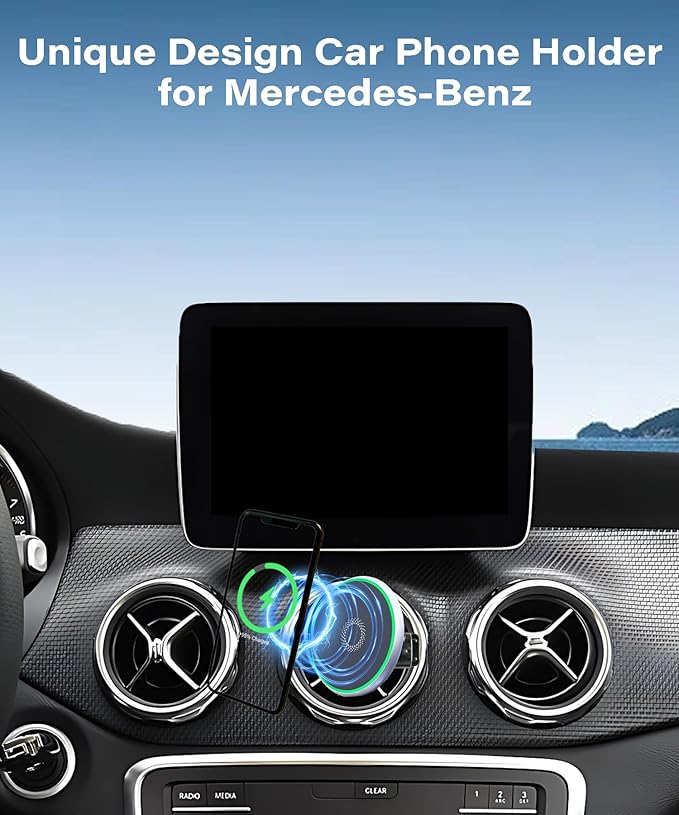 Car Phone Holder for Mercedes Benz C-Class E-Class S-Class B-Class A-Class GLC/GLE/GLS/GLB/GLA-Class 2016-2025 Accessories 15W Fast Wireless Charger Cell Phone Mount 360° Rotation