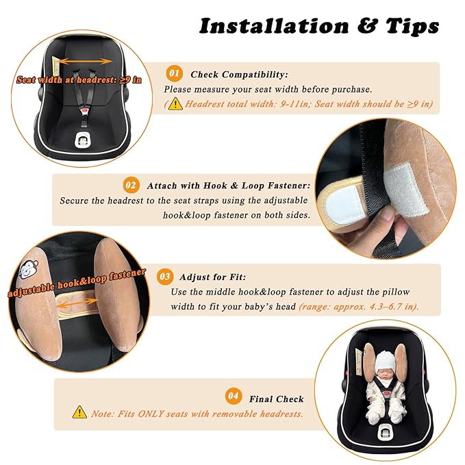 Adjustable Travel Pillow for Infant, Portable Baby Head Neck Support Pillow for Car Seat and Stroller, Banana Travel Headrest Pillow for Infant, Comfortble Toddler Neck Pillows for Pushchair, Brown