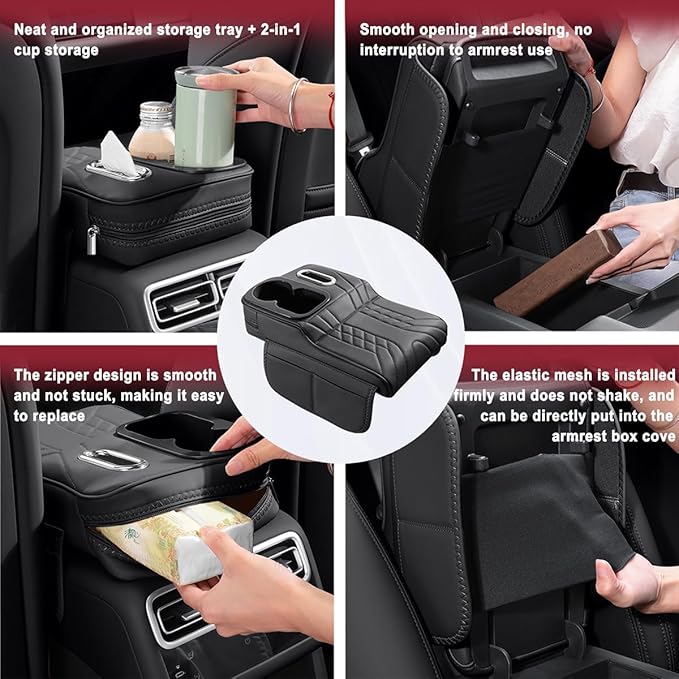Car Armrest Cover for Tesla Model X 2015–2020 2021 2022 2023 2024 2025 2026, Center Console Cover Mat Armrest Seat Box Cover Cushion Console Pad Interior Accessories,E