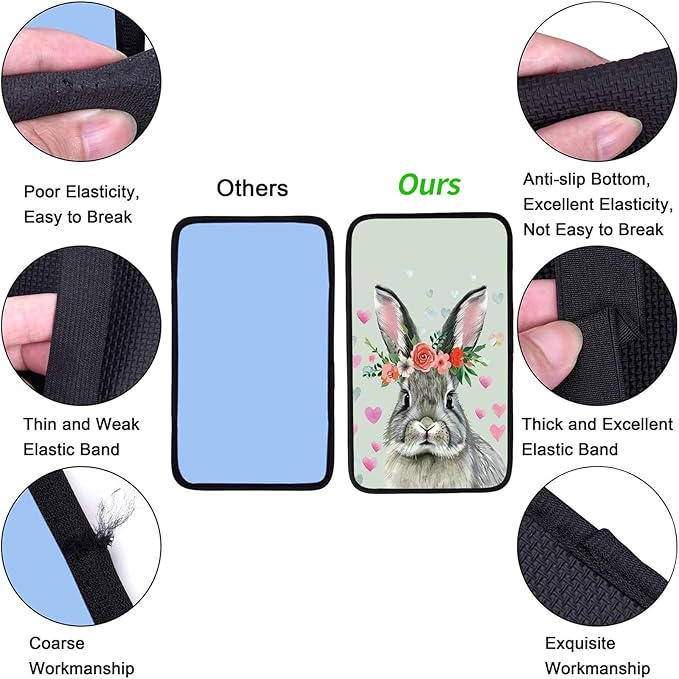 Car Armrest Cover Pads Universal Fashion Cute Auto Center Console Armrest Cover Pad with 2PCS Car Coasters Soft Waterproof Car Armrest Seat Protector for Women, Cute Gray Rabbit