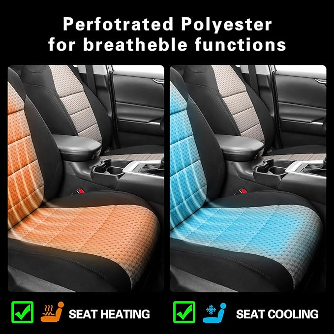coverdream Rav4 Cloth Seat Covers Full Set for 2019-2024 2025 Toyota Rav4 LE,XLE,XLE Premium,Limited SUV,Fully Covered,UV Resistant Polyester Car Seat Protector,Fit Like A Glove(Black & Beige)