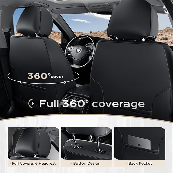 Coverado Car Seat Covers Front Seats, Seat Covers for Cars, Car Seat Protector, 2-Pack Car Seat Cushion Nappa Leather, Waterproof Seat Covers Carseat Cover Universal Fit for Most Cars(Purple&Black)