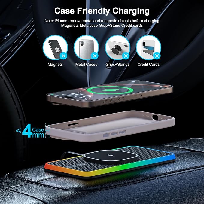 Magnetic Wireless Car Charger Charging pad, POLMXS 15W Wireless Phone Charger Cell Phone Cordless Charging mat for car Compatible with iPhone 12/13/14/15/16 Pro Max Xs Airpods Earbuds (K1MAG)