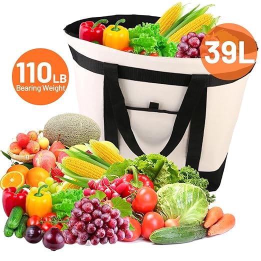 CIVJET Insulated Cooler Bag, Tote Bag for Grocery Shopping, DIY Your Creative Designs, Cooler Bags Insulated, Pizza/Food Delivery Bag to Keep Cold/Hot (Purified Cotton, Non-Waterproof, Beige