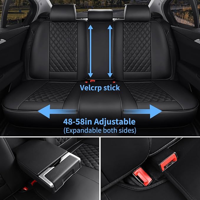 Car Seat Covers Front Seats, Luxury Faux Leather Car Seat Covers Waterproof Non-Slip Seat Protector Universal Fit for Most Cars SUVs Trucks Pick-ups, Black Car Accessories Interior