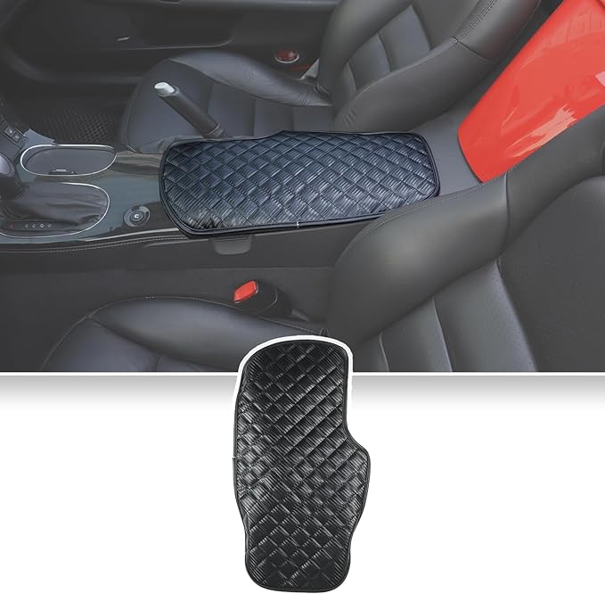 Center Console Armrest Cover for Chevy Corvette C6 2005-2013, Centre Armrest Seat Box Cover, Armrest Arm Rest Pad, Middle Consoles Cushion Protector Mat, Leather (Carbon Fiber)