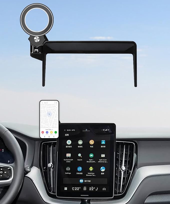 Car Phone Holder for 2026 Volvo XC60 Plug-In Hybrid /2025 Volvo XC90 Hybrid Accessories Apply to 11.2 Inch Touch Screen Fixed Clip Magnetic Cell Phone Mount Hands-Free 360 Degree Rotation